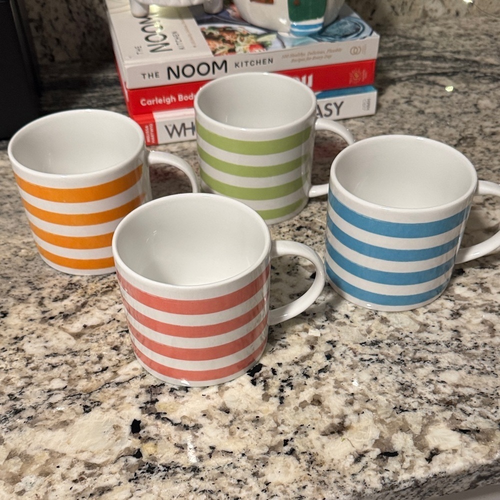 Colorful Striped Mug Set - Orange, Green, Blue, Pink